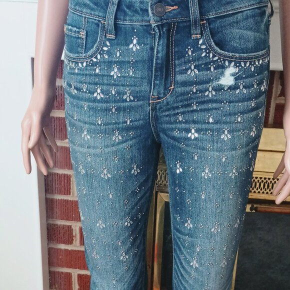 Abercrombie & Fitch Distressed Skinny Jeans 2 Embellished Mid Rise Pants - Picture 5 of 13